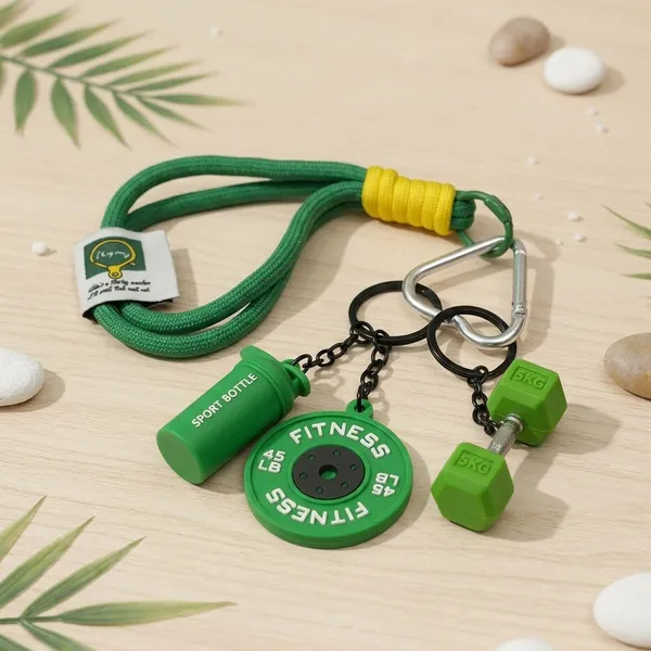 Green_Plastic_Fitness_Dumbbell_And_Weight_Plate_Charm_Keychain