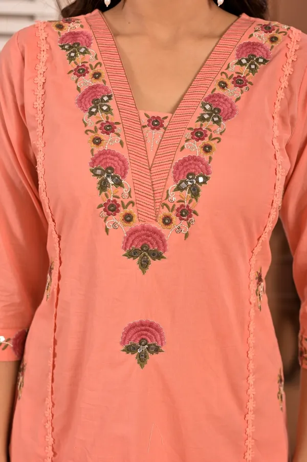 Peach_Embroidered_Cotton_Straight_Kurta_Set_With_Dupatta_For_Women