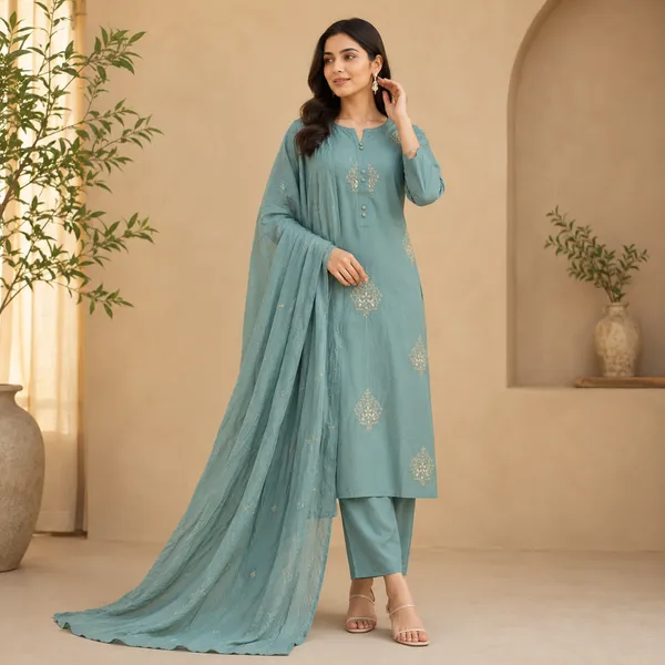 Sky_Blue_Embroidered_Cotton_Kurta_For_Women