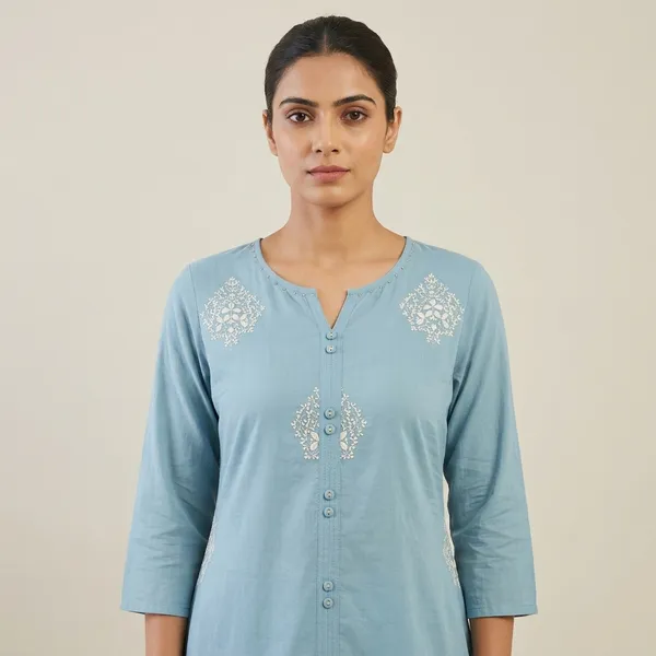 Sky_Blue_Embroidered_Cotton_Kurta_For_Women