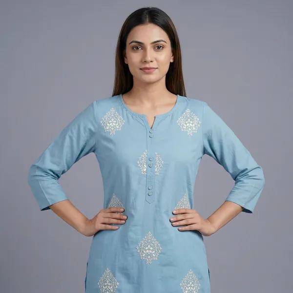 Sky_Blue_Embroidered_Cotton_Kurta_For_Women