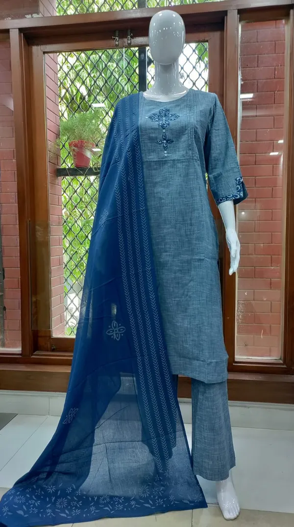 Blue_Cotton_Embroidered_Kurta_Set_With_Dupatta_For_Women