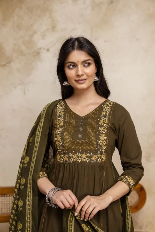 Olive_Green_Embroidered_Anarkali_Kurta_Set_With_Dupatta_For_Women