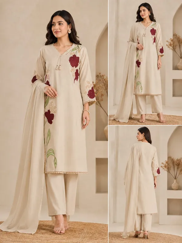 Off_White_Floral_Embroidered_Kurta_Set_With_Dupatta_For_Women