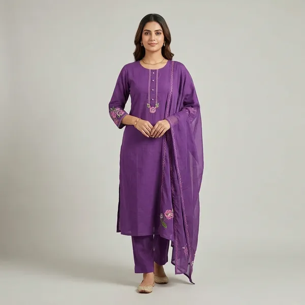 Purple_Cotton_Embroidered_Kurta_Set_With_Dupatta_For_Women