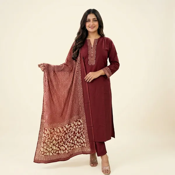 Maroon_Embroidered_Kurta_Set_With_Printed_Dupatta_For_Women