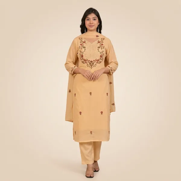 Beige_Georgette_Embroidered_Kurta_Set_With_Dupatta_For_Women
