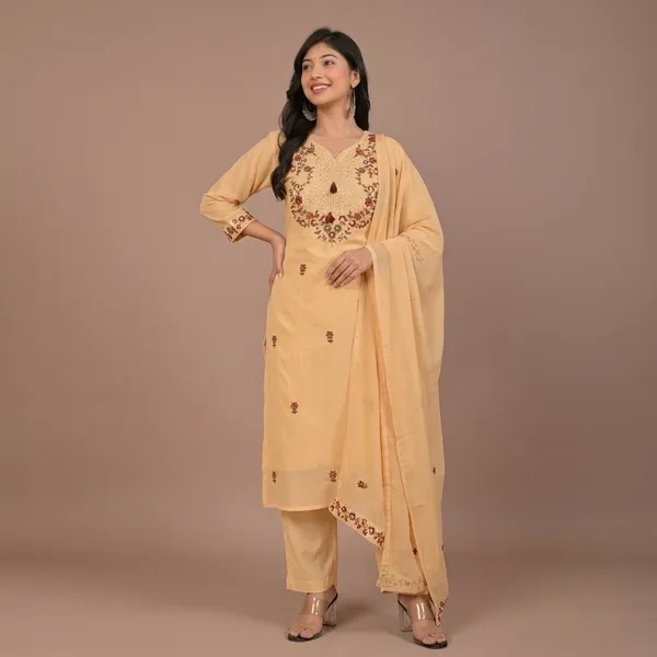 Beige_Georgette_Embroidered_Kurta_Set_With_Dupatta_For_Women