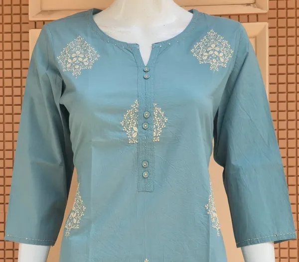 Sky_Blue_Embroidered_Cotton_Kurta_For_Women