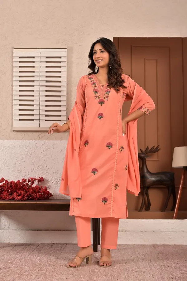 Peach_Embroidered_Cotton_Straight_Kurta_Set_With_Dupatta_For_Women