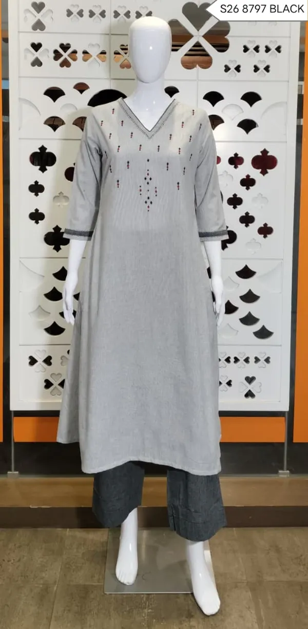 Grey_Cotton_Embroidered_V-Neck_Kurta_Set_For_Women