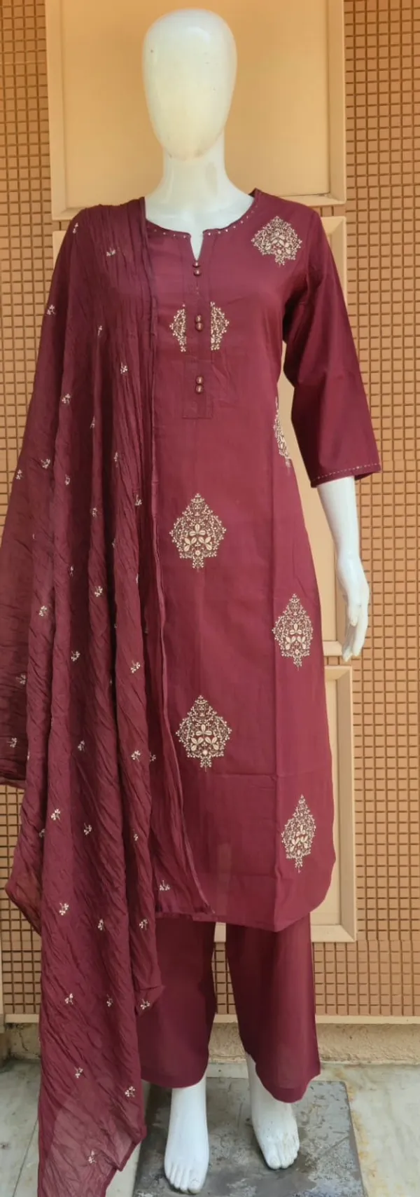 Maroon_Embroidered_Straight_Kurta_With_Palazzo_Set_For_Women
