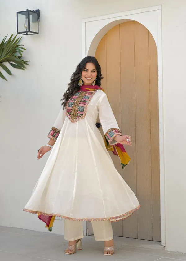 White_Cotton_Anarkali_Kurta_Set_With_Multicolor_Embroidery_For_Women
