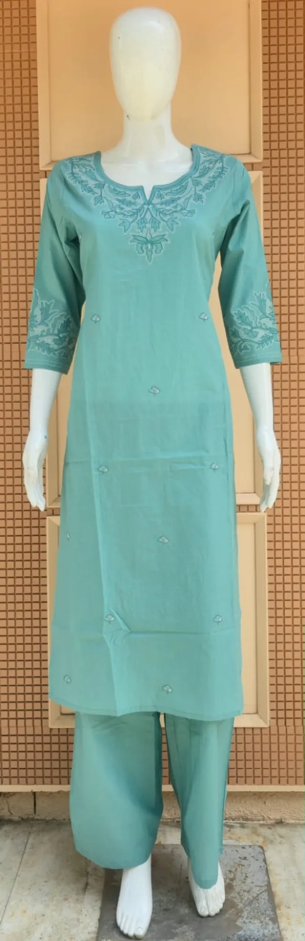 Turquoise_Embroidered_Straight_Kurta_Set_With_Dupatta_For_Women