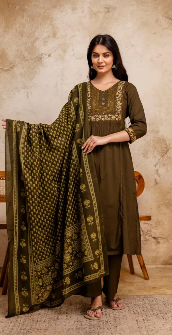 Olive_Green_Embroidered_Anarkali_Kurta_Set_With_Dupatta_For_Women