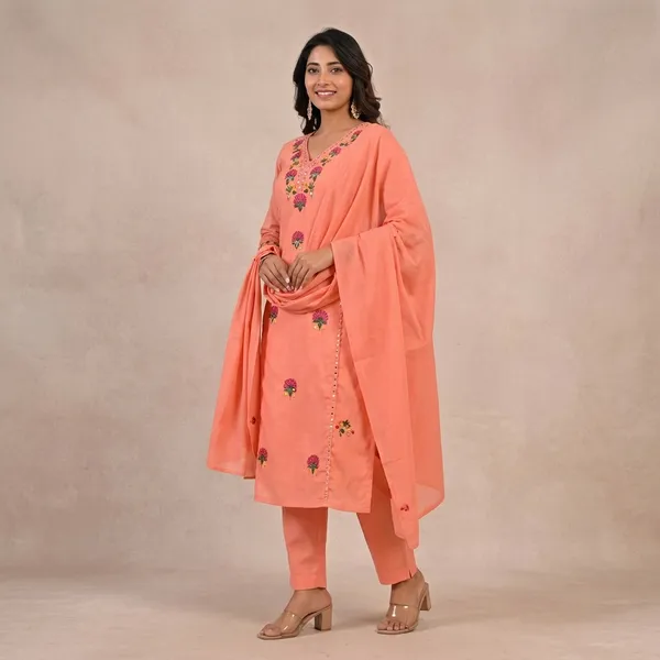 Peach_Embroidered_Cotton_Straight_Kurta_Set_With_Dupatta_For_Women