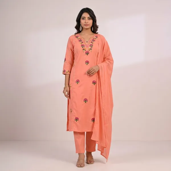 Peach_Embroidered_Cotton_Straight_Kurta_Set_With_Dupatta_For_Women