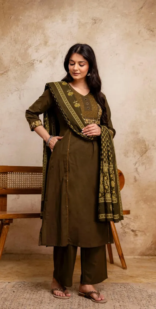 Olive_Green_Embroidered_Anarkali_Kurta_Set_With_Dupatta_For_Women