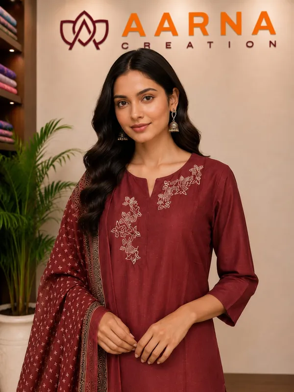 Premium_Maroon_Embroidered_Dupatta_Set