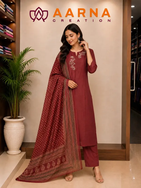 Premium_Maroon_Embroidered_Dupatta_Set