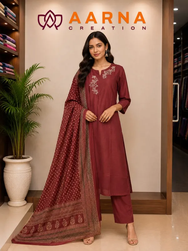 Premium_Maroon_Embroidered_Dupatta_Set