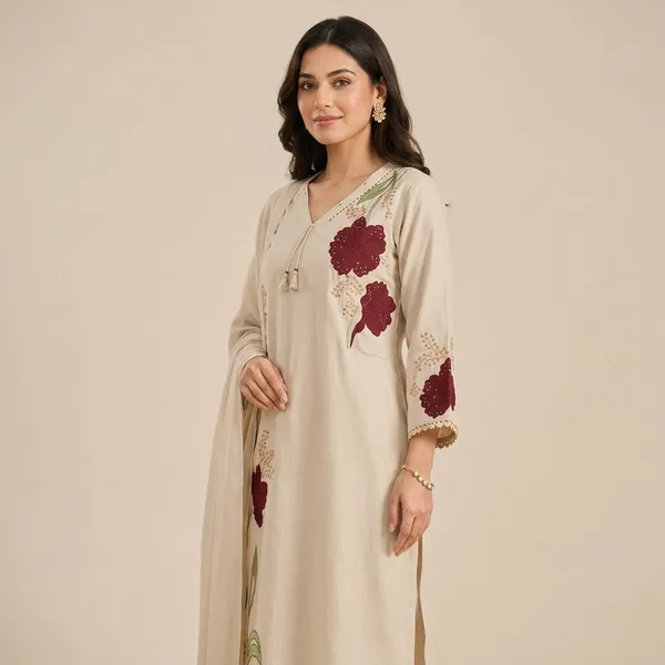 Off_White_Floral_Embroidered_Kurta_Set_With_Dupatta_For_Women