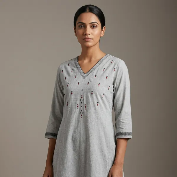Grey_Cotton_Embroidered_V-Neck_Kurta_Set_For_Women