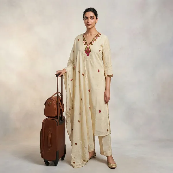 Cream_Embroidered_V-Neck_Kurta_Set_With_Dupatta_For_Women