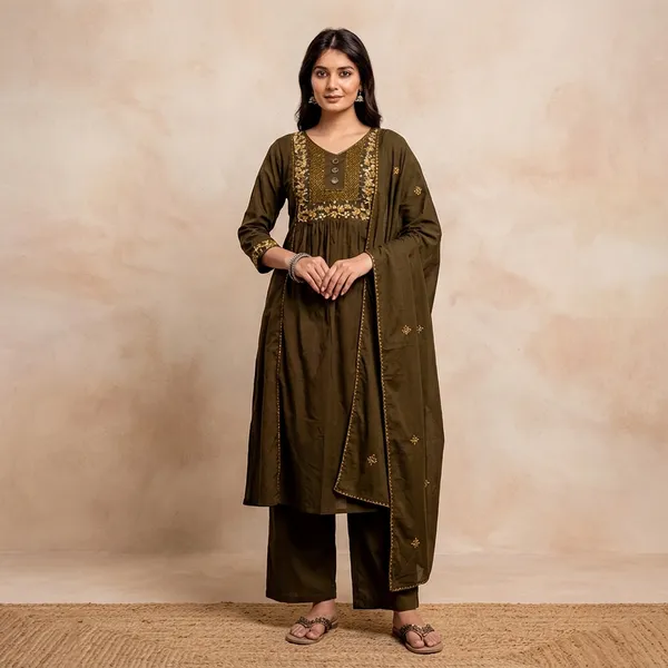 Olive_Green_Embroidered_Anarkali_Kurta_Set_With_Dupatta_For_Women