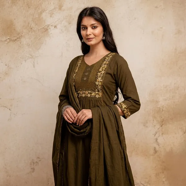 Olive_Green_Embroidered_Anarkali_Kurta_Set_With_Dupatta_For_Women