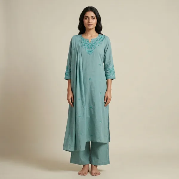 Turquoise_Embroidered_Straight_Kurta_Set_With_Dupatta_For_Women