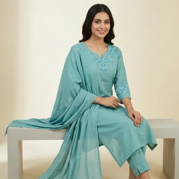 Turquoise_Embroidered_Straight_Kurta_Set_With_Dupatta_For_Women