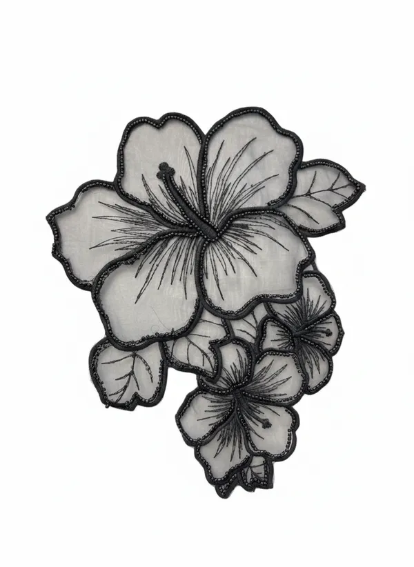 Organza_Flower_Patch_10_Inch_Per_Piece_Black