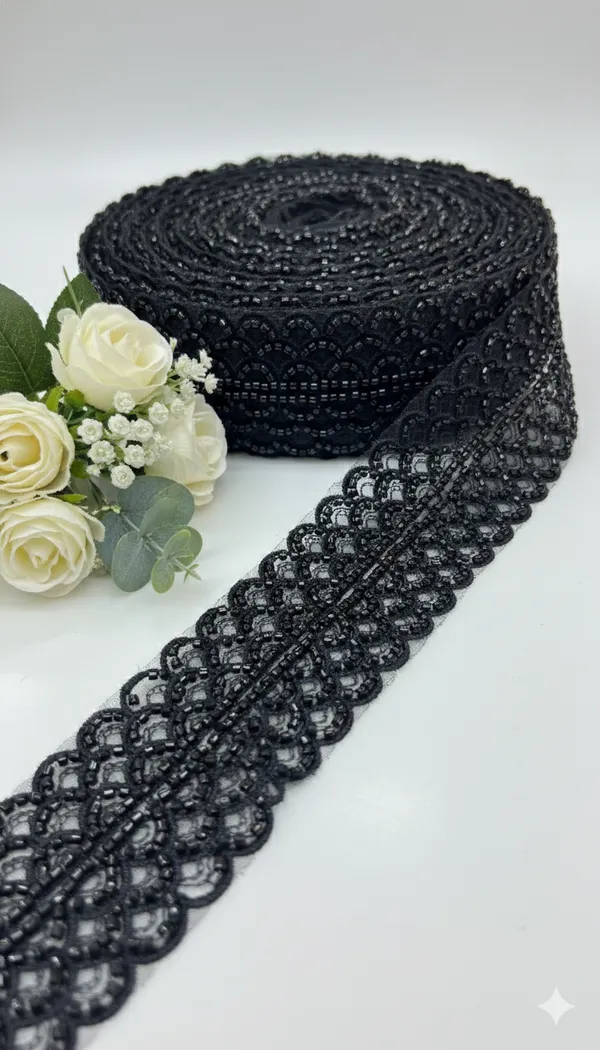 Black_Hand-Beaded_Crystal_Work_Border_Lace_Per_Meter