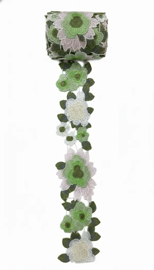 Green_Zari_Floral_Lace_Fabric_With_Flower_Motifs_-_Pack_of_2_Meters