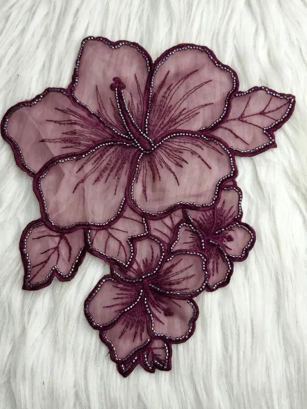 Maroon_Zari_Organza_Flower_Patch_10_Inch_-_Pack_of_3