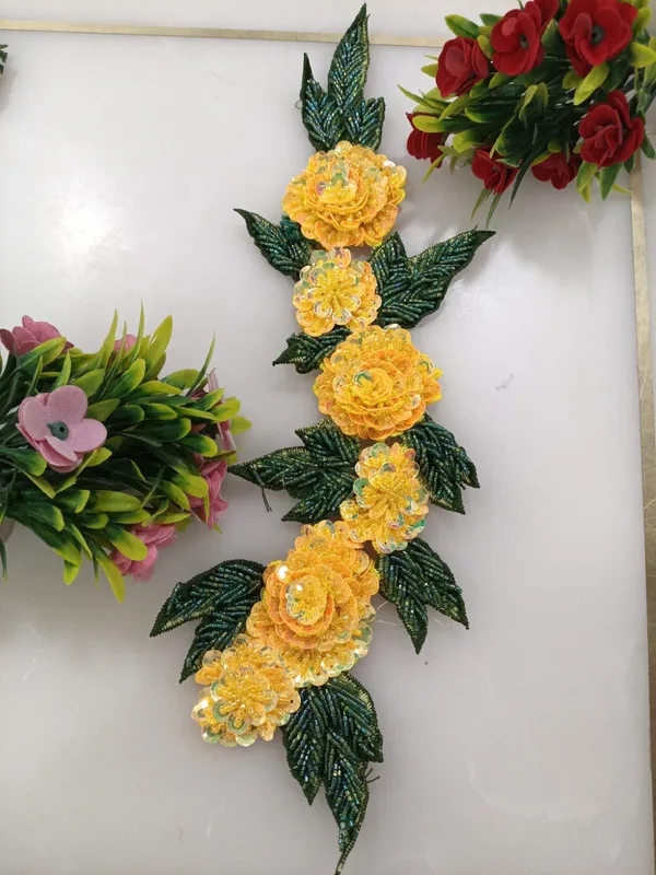 Yellow_Zari_Floral_Embroidered_Patch_For_Apparel