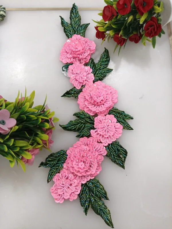 Pink_Zari_Floral_Embroidered_Patch_For_Apparel