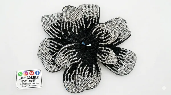 Black_&_Silver_Zari_Floral_Embroidery_Decorative_Patch