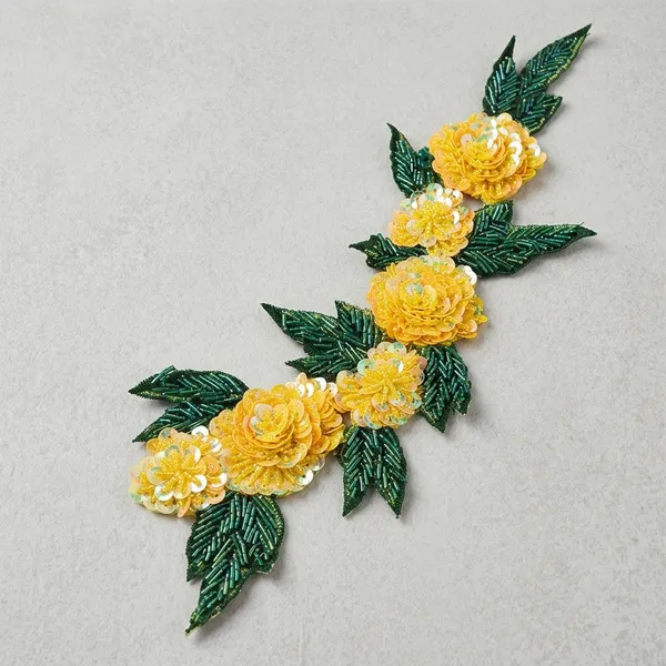 Yellow_Zari_Floral_Embroidered_Patch_For_Apparel