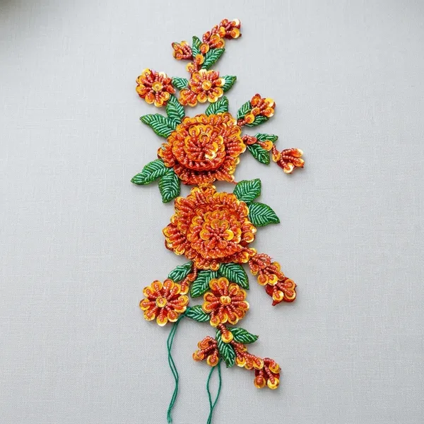 Orange_Zari_Floral_Embroidered_Patch_For_Jackets_&_Apparel