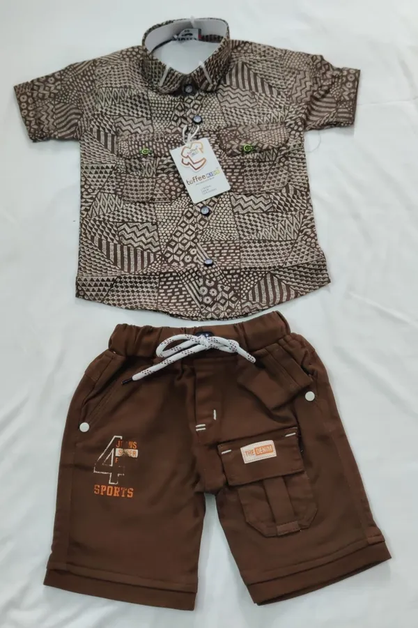 Brown_Cotton_Printed_Shirt_And_Shorts_Set_For_Boys