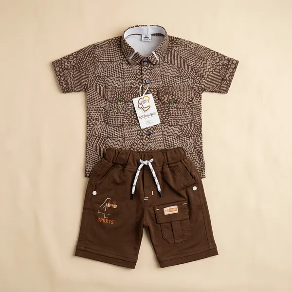 Brown_Cotton_Printed_Shirt_And_Shorts_Set_For_Boys