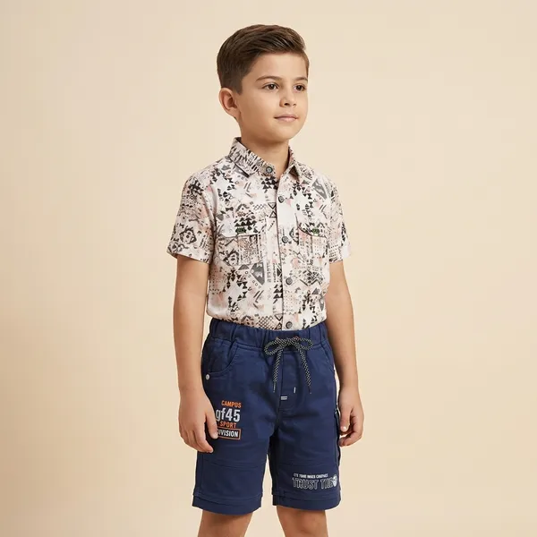 Beige_And_Navy_Blue_Cotton_Blend_Printed_Shirt_And_Shorts_Set_For_Boys