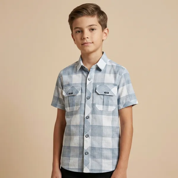 Blue_And_White_Cotton_Checked_Half_Sleeve_Shirt_For_Boys