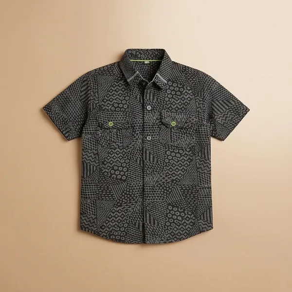 Grey_And_Brown_Cotton_Printed_Shirt_And_Shorts_Set_For_Boys