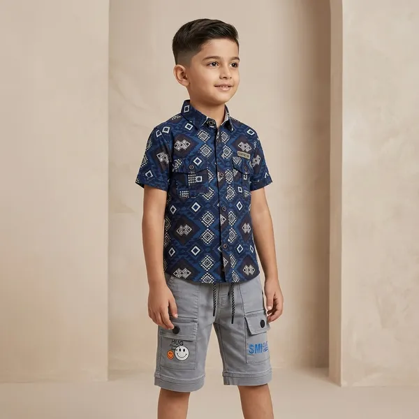 Black_And_Grey_Cotton_Casual_Shirt_And_Short_Set_For_Boys
