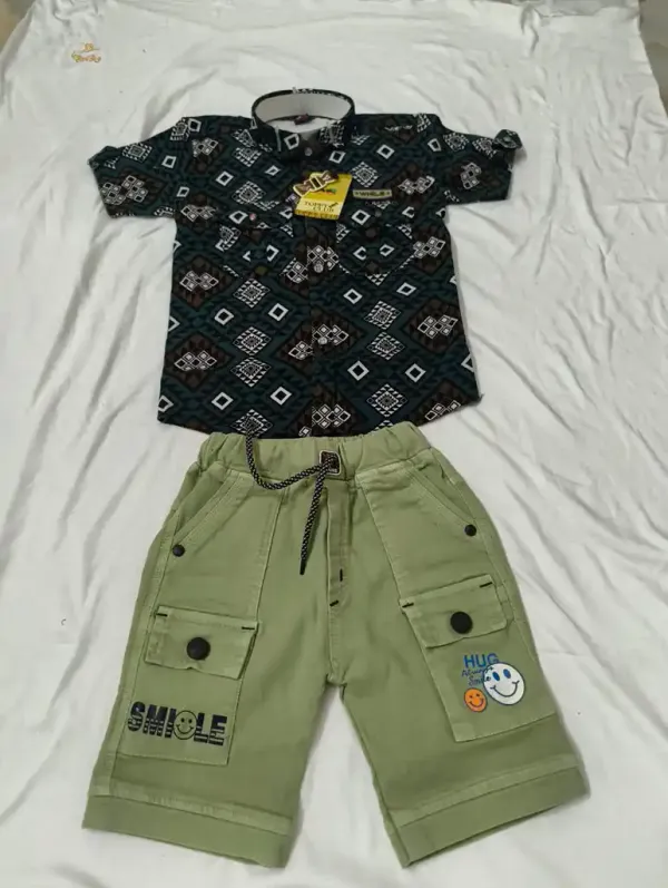 Black_And_Green_Cotton_Casual_Shirt_And_Short_Set_For_Boys