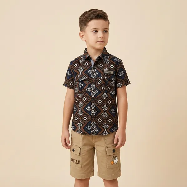 Black_And_Brown_Cotton_Casual_Shirt_And_Short_Set_For_Boys