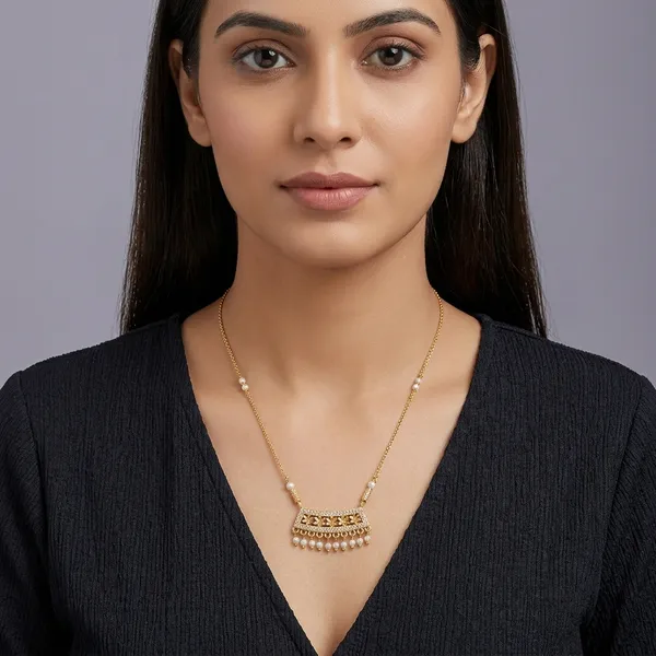 Golden_Plated_Pearl_Drop_Rectangular_Pendant_Necklace_For_Women